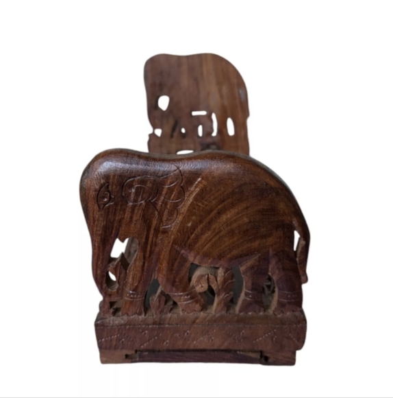 Vtg Ornate Handcarved Elephant Wood Slide Expandable Bookrack Ends Shelf India - Picture 6 of 16